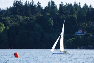 Headed past the pin towards the leeward mark.